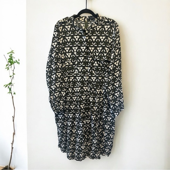 Eloquii Plus Size Olive Green, Black  and Cream Geometric Patterned Shirt Dress - Picture 1 of 11
